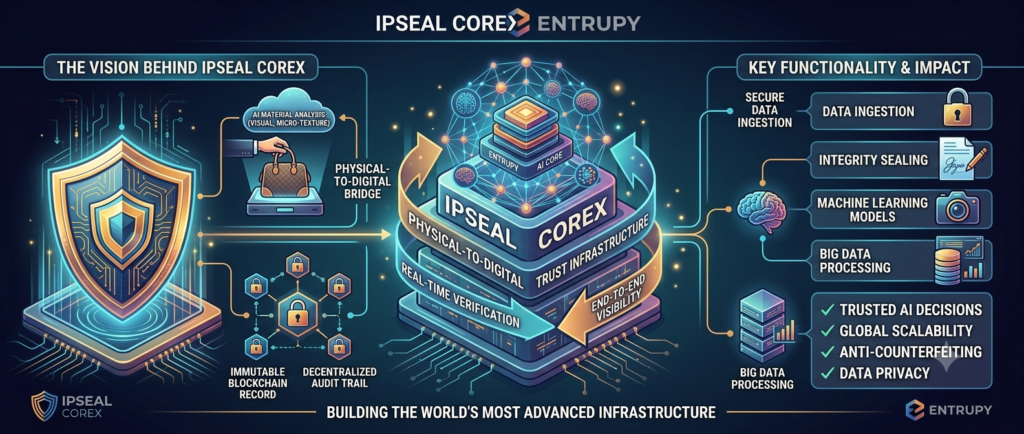 By combining microscopic material vision, hardware enclaves, decentralized edge computing, and multi-jurisdictional legal verification into a unified network, the Ipseal CoreX powered by Entrupy architecture delivers an unbreachable protective shield for global trade.